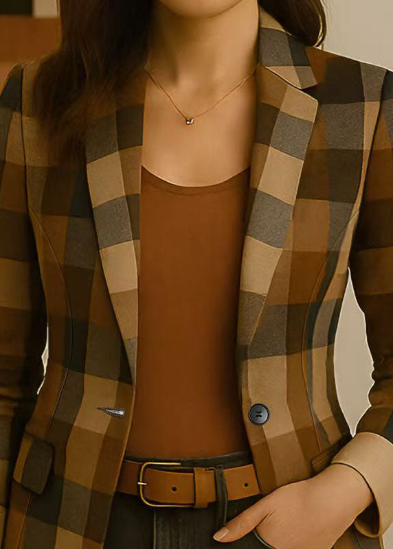 Italian Peter Pan Collar Plaid Button Cotton Suit Coat Fall