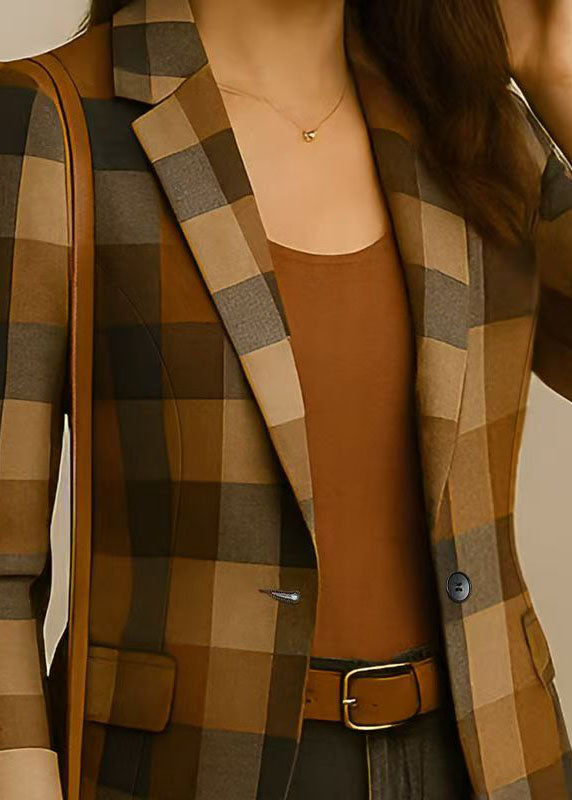 Italian Peter Pan Collar Plaid Button Cotton Suit Coat Fall