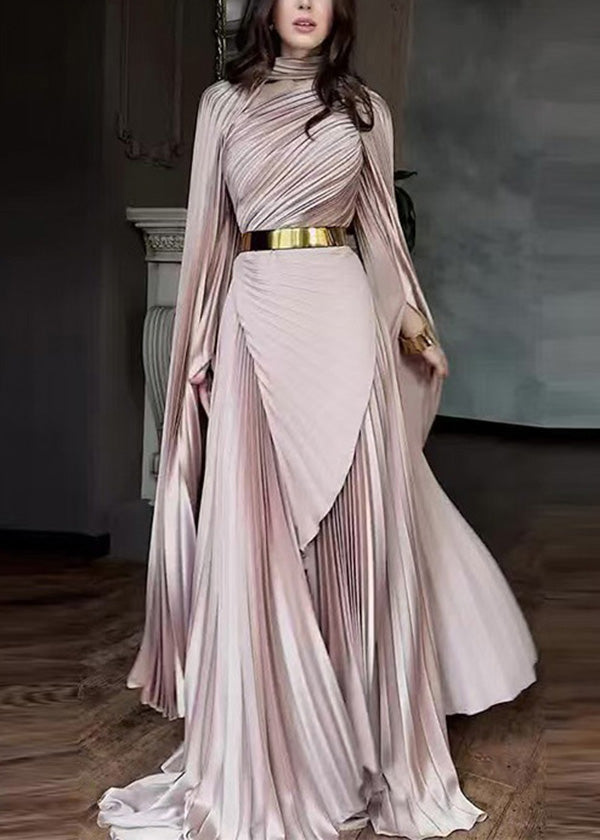 Italian Pink Asymmetrical Design Silk Maxi Dresses Spring