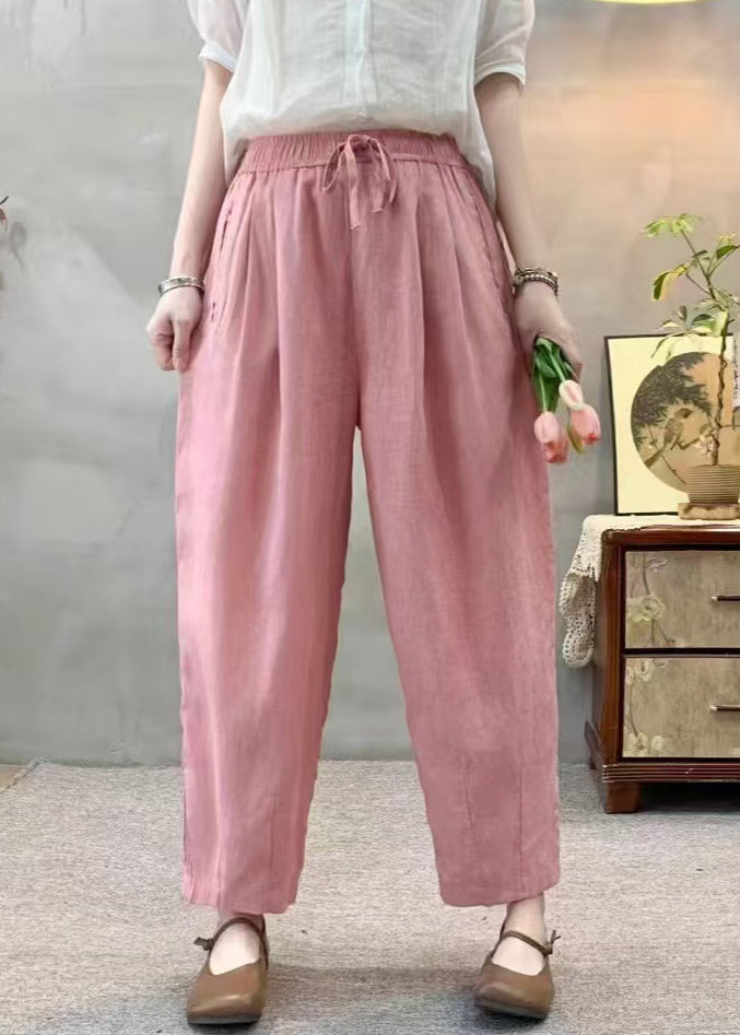Italian Pink Oversized Pockets Linen Harem Pants Summer