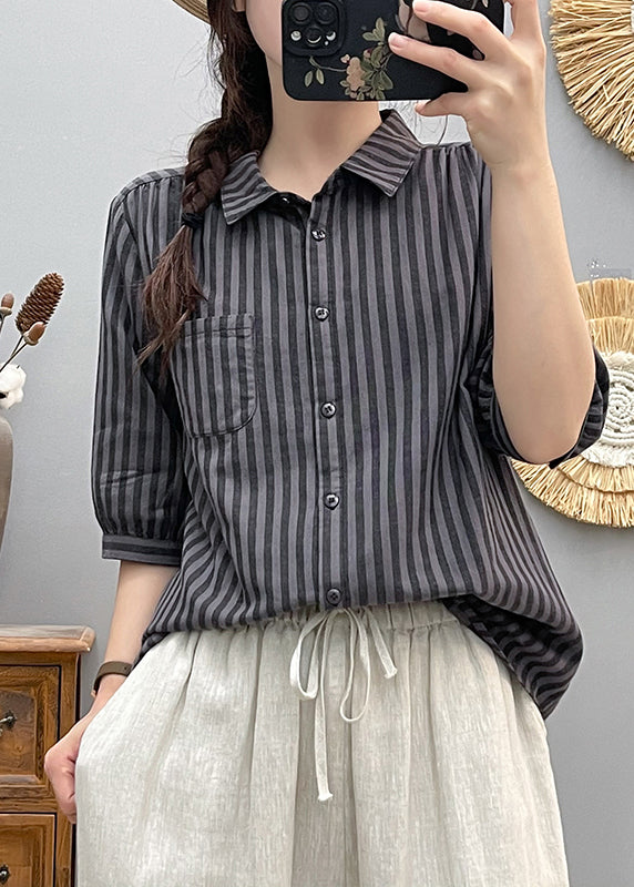Italian Pink Oversized Striped Cotton Blouse Top Half Sleeve