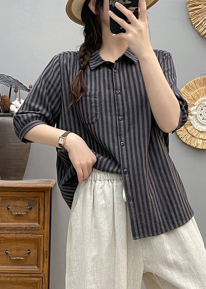 Italian Pink Oversized Striped Cotton Blouse Top Half Sleeve