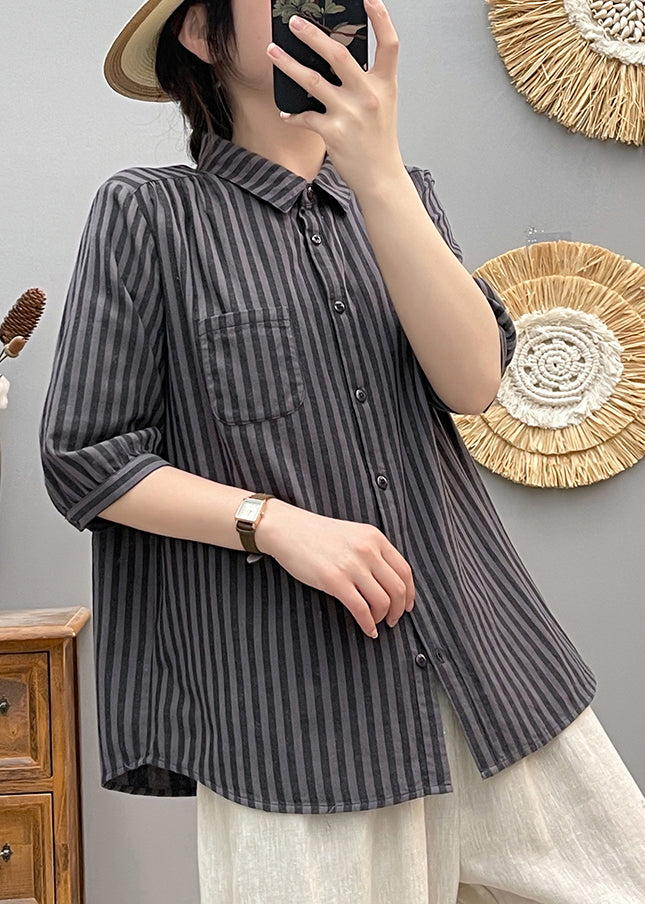 Italian Pink Oversized Striped Cotton Blouse Top Half Sleeve