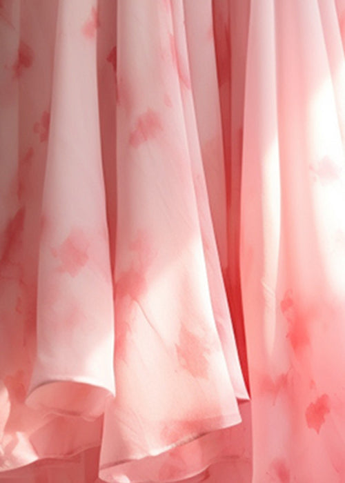 Italian Pink Print High Waist Chiffon Skirts Summer