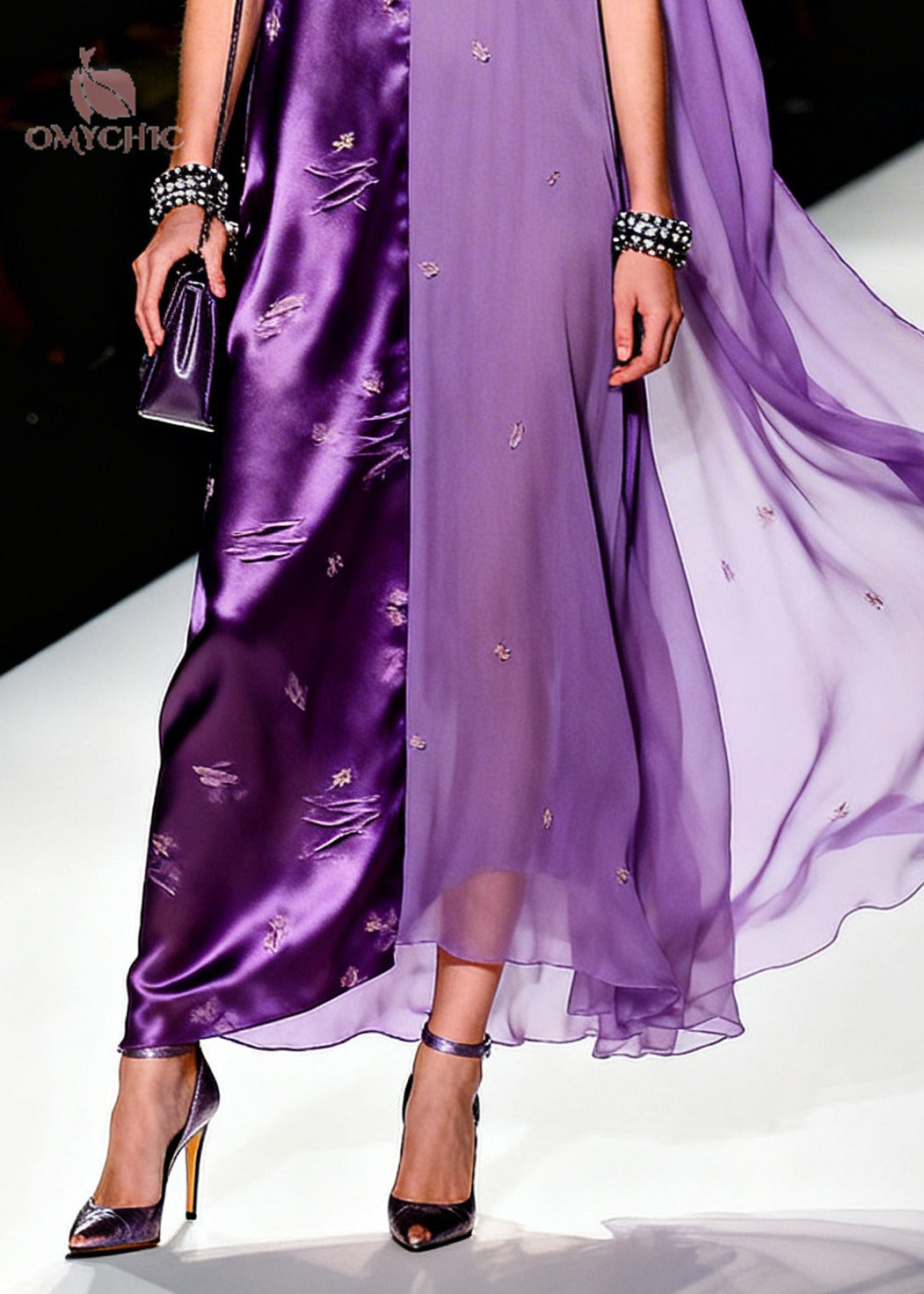 Italian Purple Asymmetrical Patchwork Silk Long Dress Sleeveless