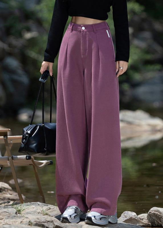 Italian Purple High Waist Denim Straight Pants Spring