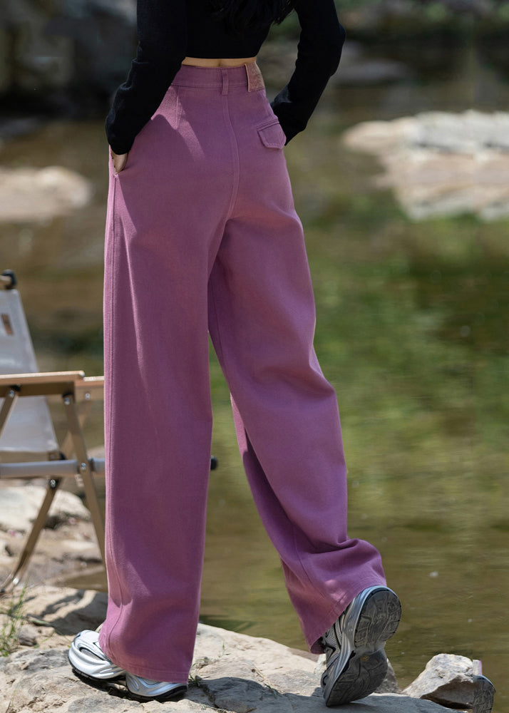 Italian Purple High Waist Denim Straight Pants Spring