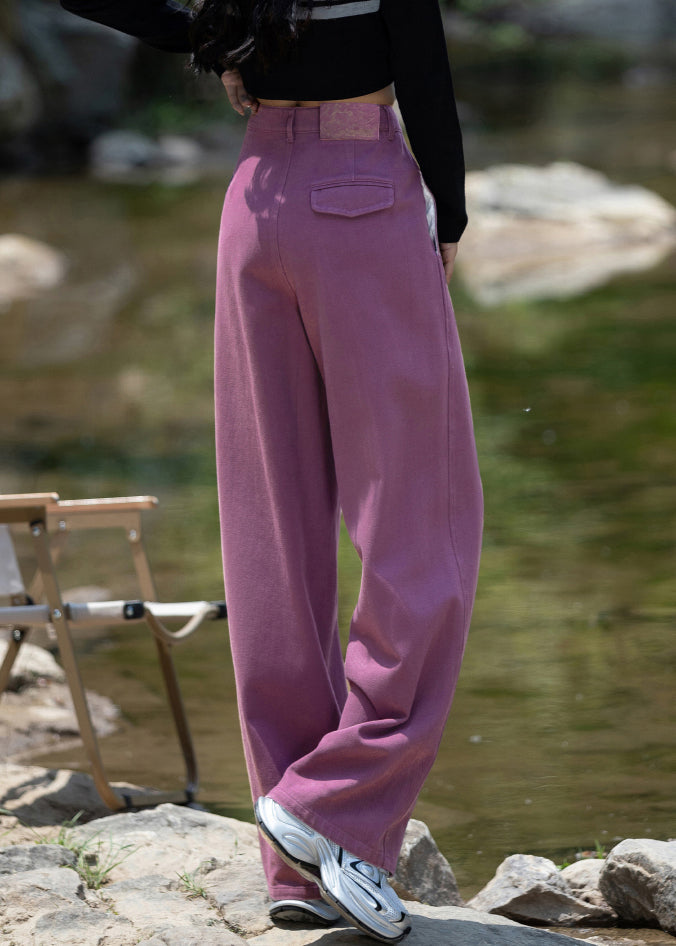 Italian Purple High Waist Denim Straight Pants Spring