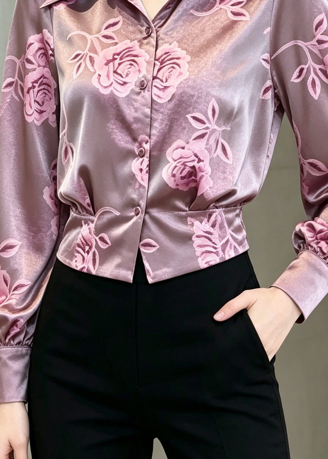 Italian Purple Peter Pan Collar Print Silk Top Summer