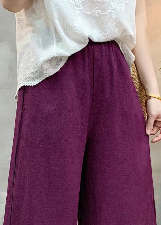 Italian Purple Ruffled Linen Straight Pants Summer