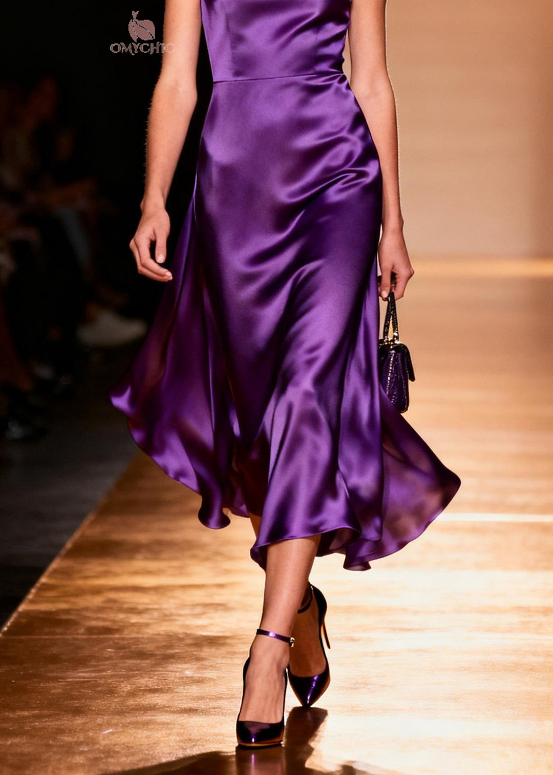 Italian Purple Square Collar Patchwork Silk Long Dresses Summer