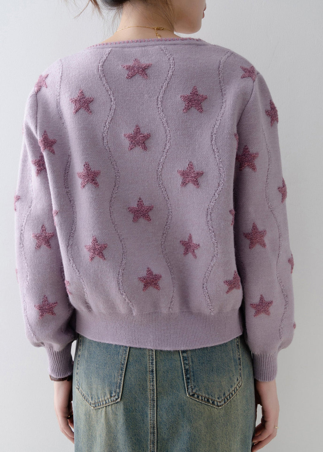 Italian Purple V Neck Button Knit Loose Coat Spring