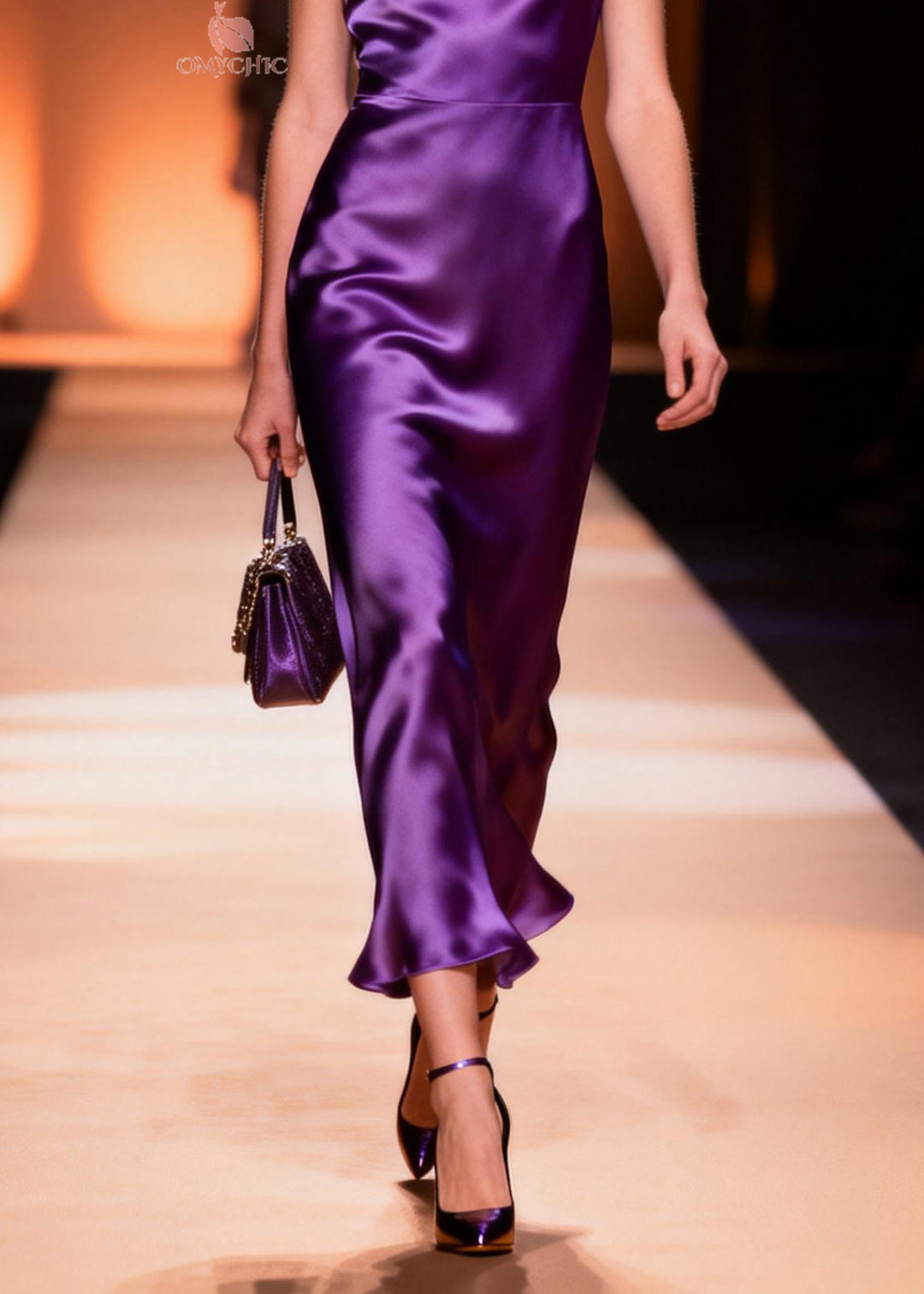 Italian Purple V Neck Silk Long Dress Summer
