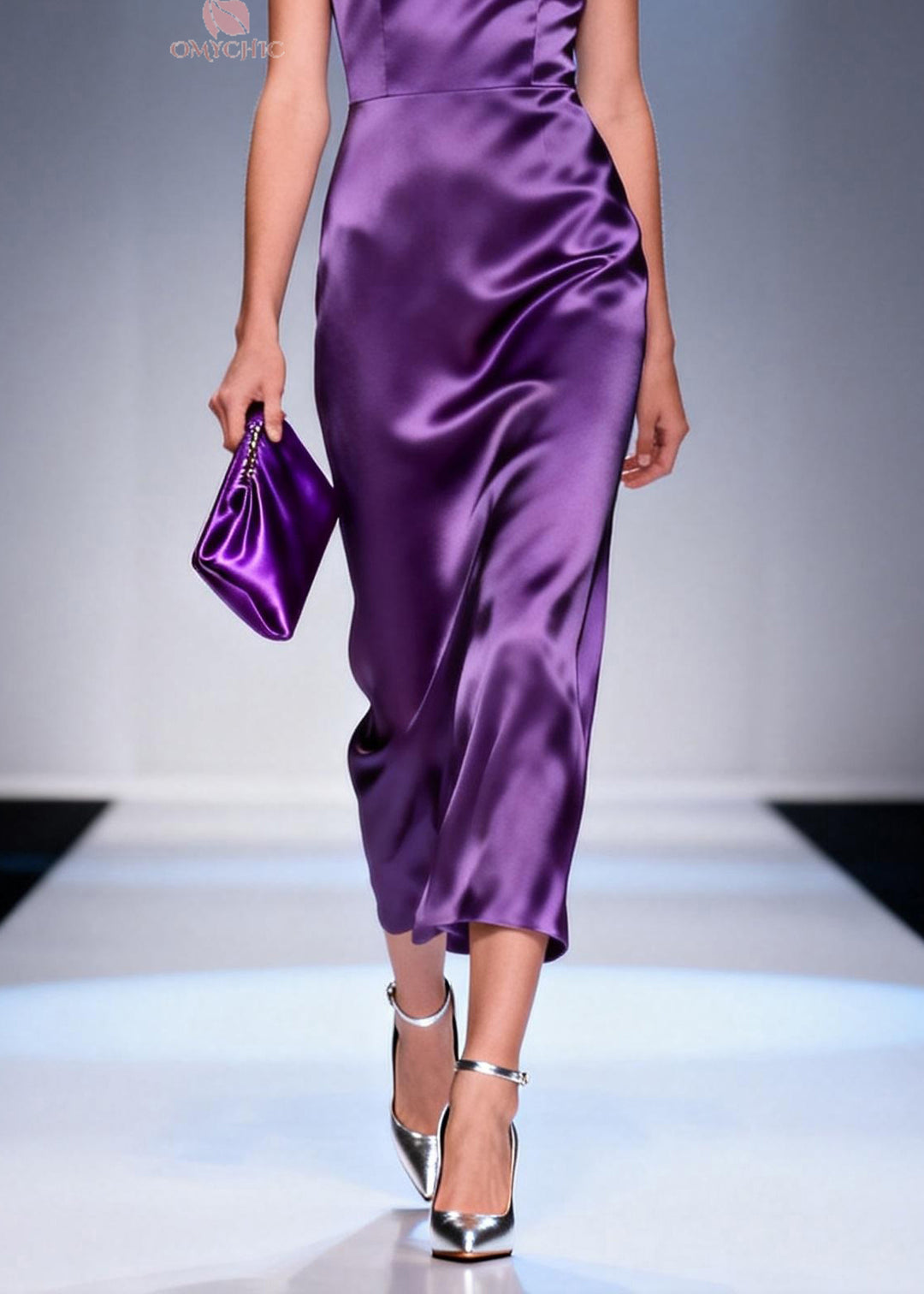 Italian Purple V Neck Silk Maxi Dresses Summer
