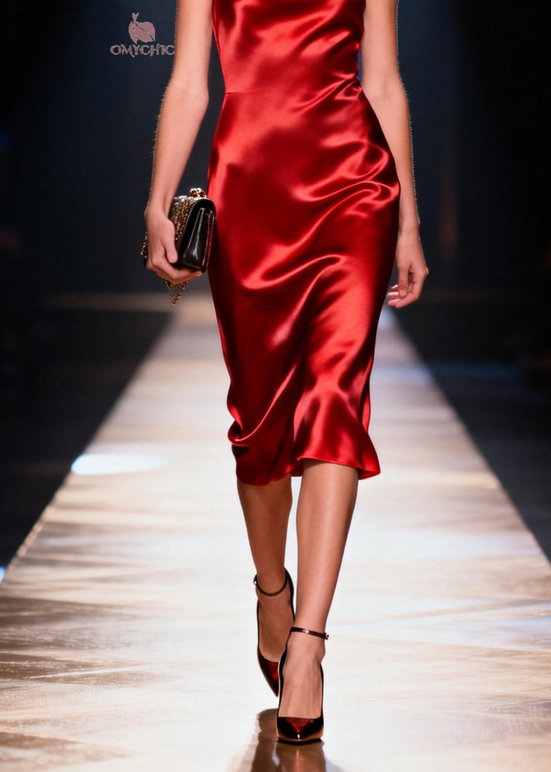 Italian Red Draping Neckline Silk Dress Sleeveless