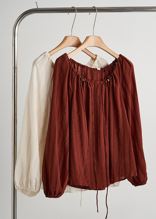 Italian Red Oversized Drawstring Cotton Shirts Fall