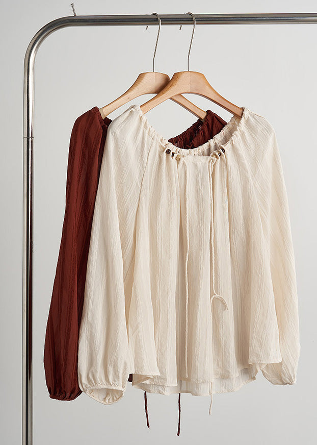 Italian Red Oversized Drawstring Cotton Shirts Fall