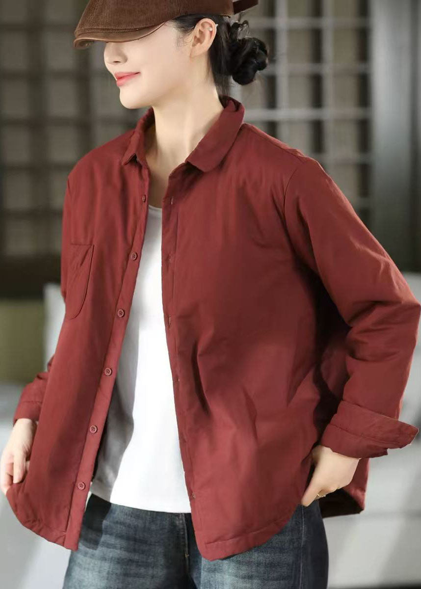 Italian Red Oversized Pockets Fine Cotton Filled Coats Winter