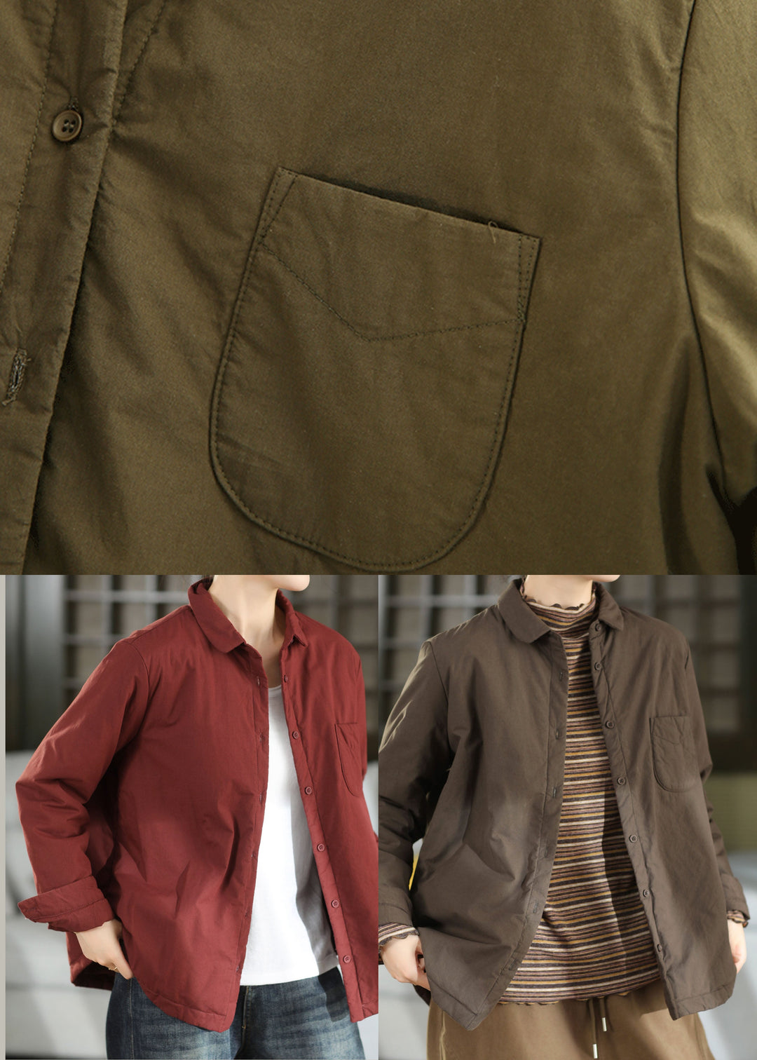 Italian Red Oversized Pockets Fine Cotton Filled Coats Winter