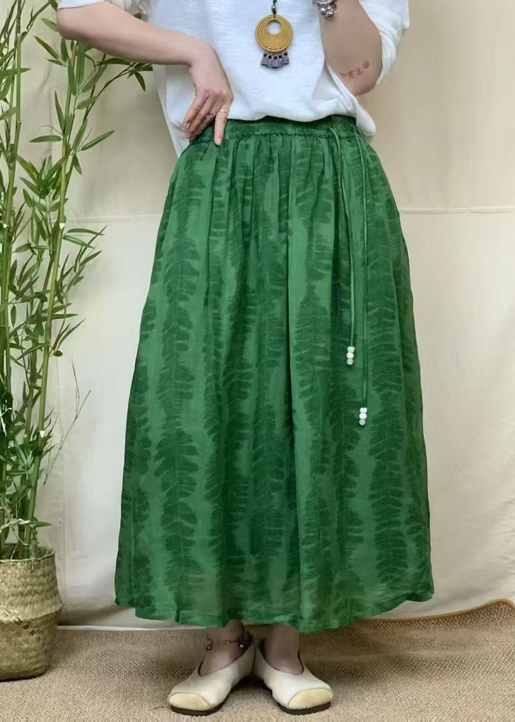 Italian Red Tasseled Jacquard Linen Skirts Summer