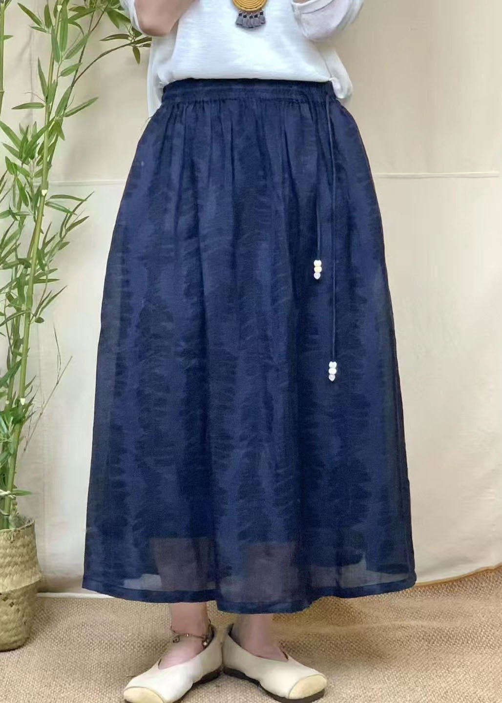 Italian Red Tasseled Jacquard Linen Skirts Summer