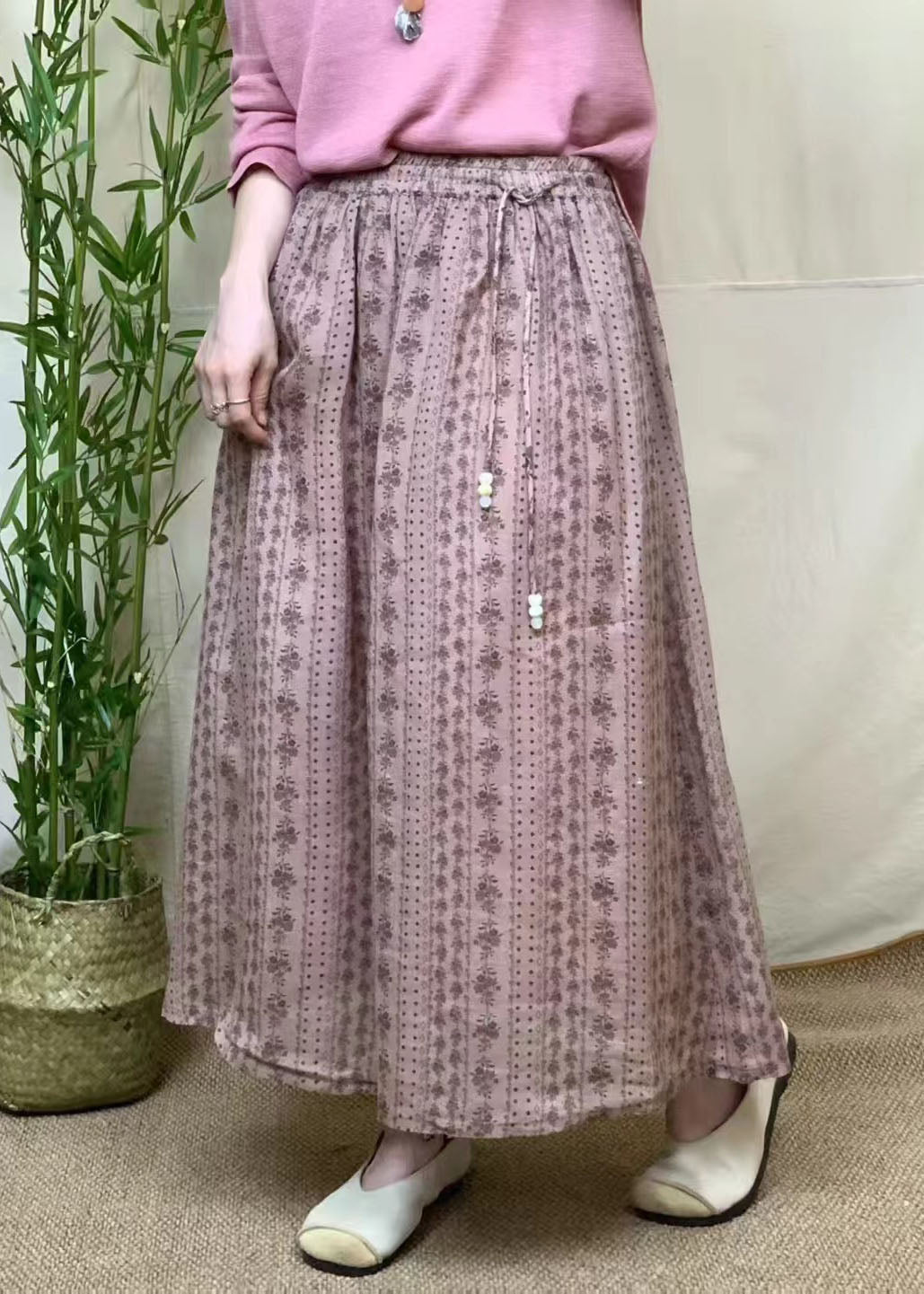 Italian Red Tasseled Jacquard Linen Skirts Summer