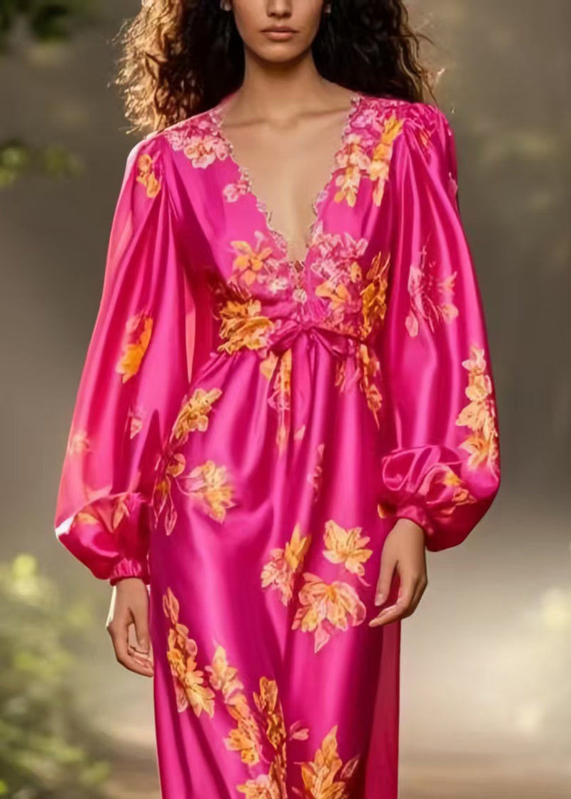 Italian Rose Cinched Print Silk Robe Dresses Spring