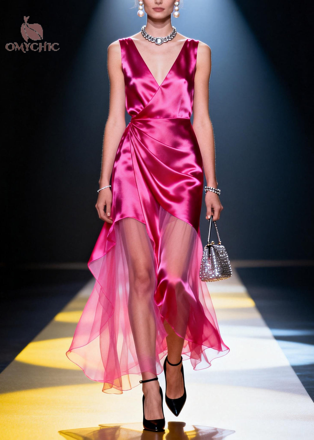 Italian Rose V Neck Patchwork Tulle Tea Dresses Summer