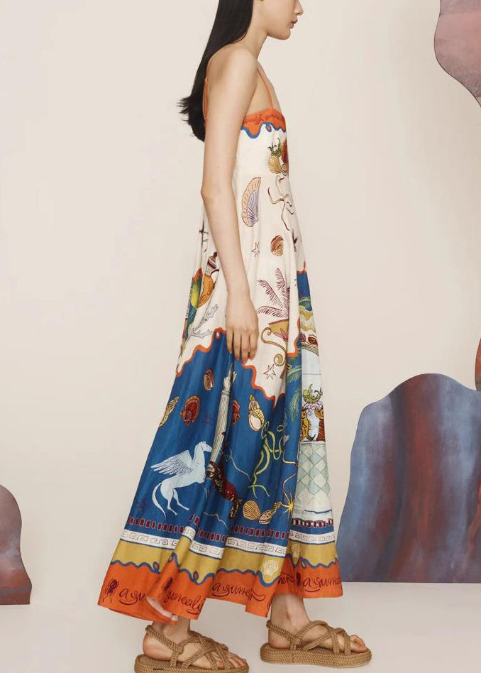 Italian Slash Neck Long Spaghetti Strap Dress Sleeveless