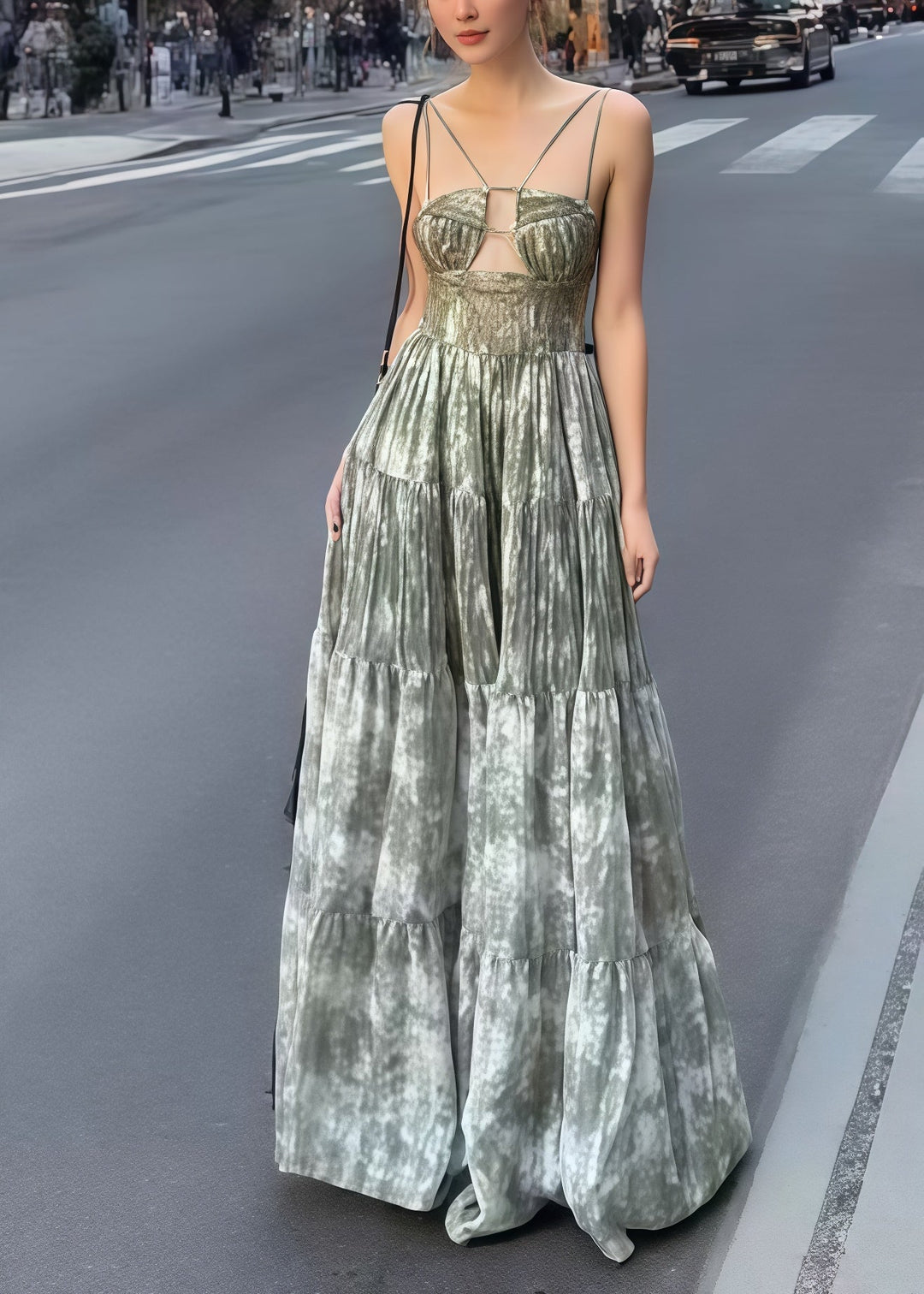 Italian Tie Dye Exra Large Hem Strapless Dress Summer