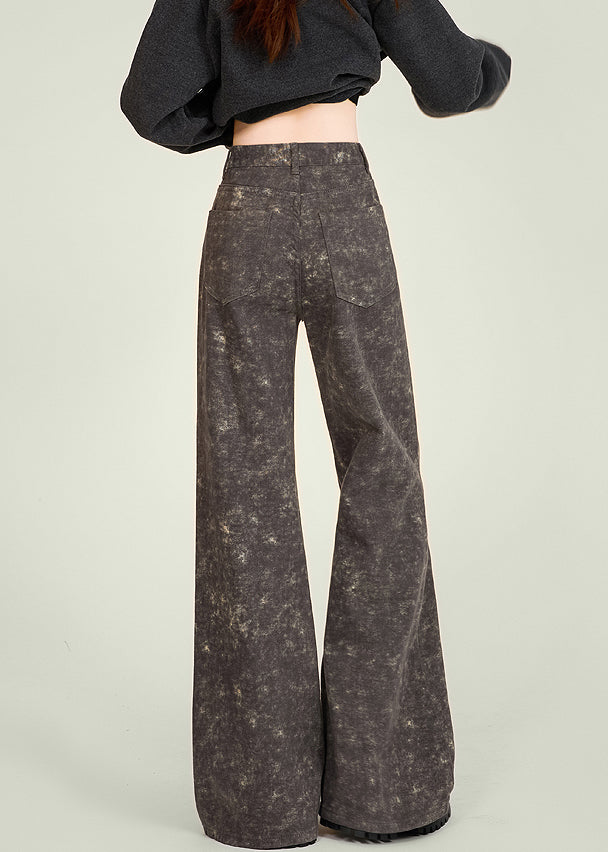 Italian Tie Dye Pockets High Waist Denim Flared Trousers Spring