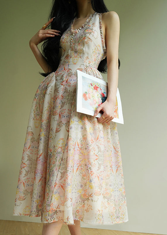 Italian V Neck Print Halter Slim Party Long Dress Summer