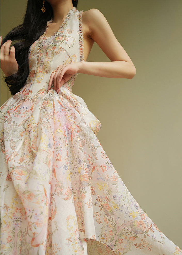 Italian V Neck Print Halter Slim Party Long Dress Summer