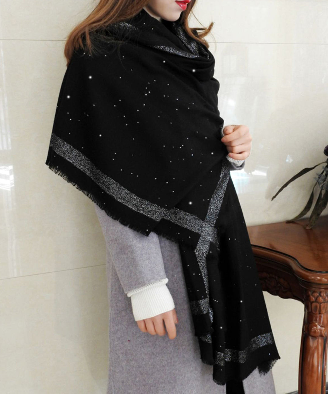 Italian Versatile Tasseled Sequins Woolen Scarf