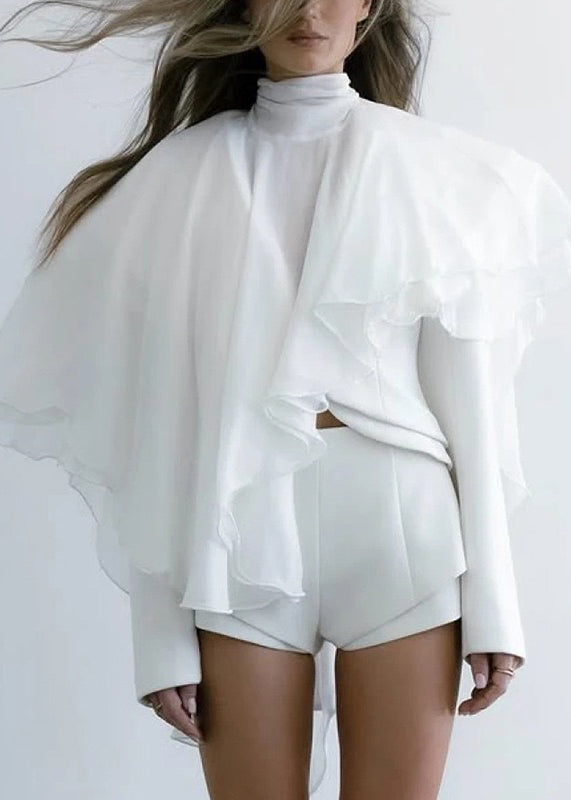 Italian White Asymmetrical Design Chiffon Shirt Tops Fall