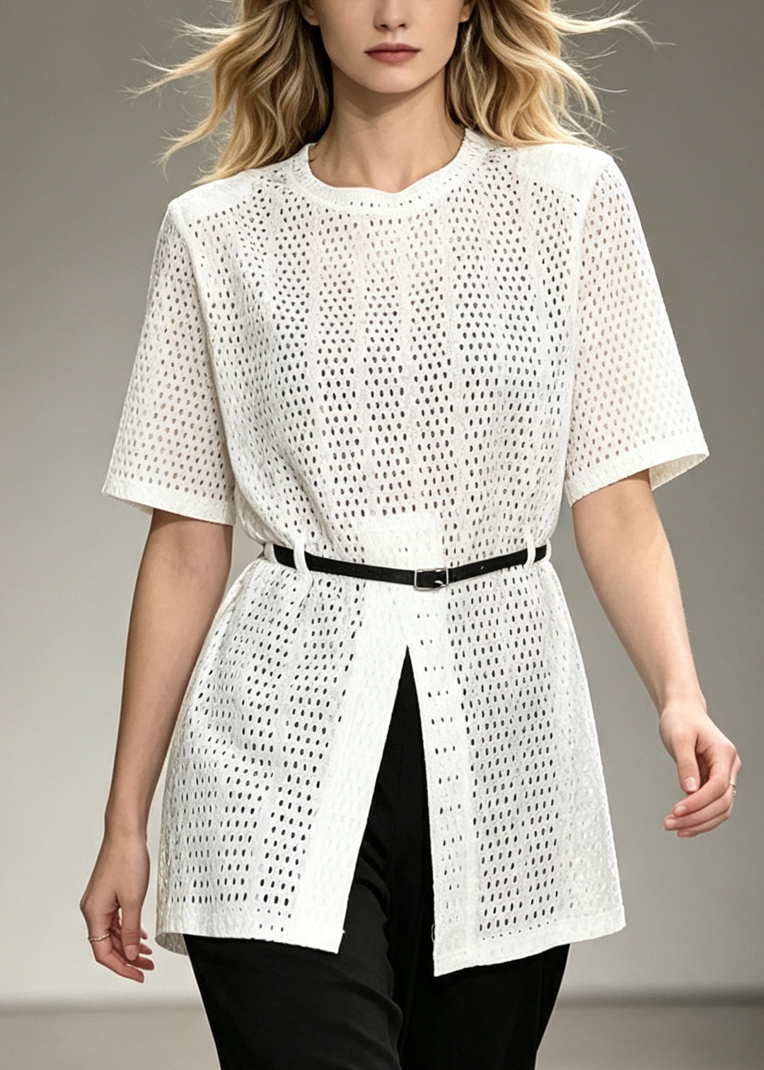 Italian White Hollow Out Side Open Cotton Tops Summer