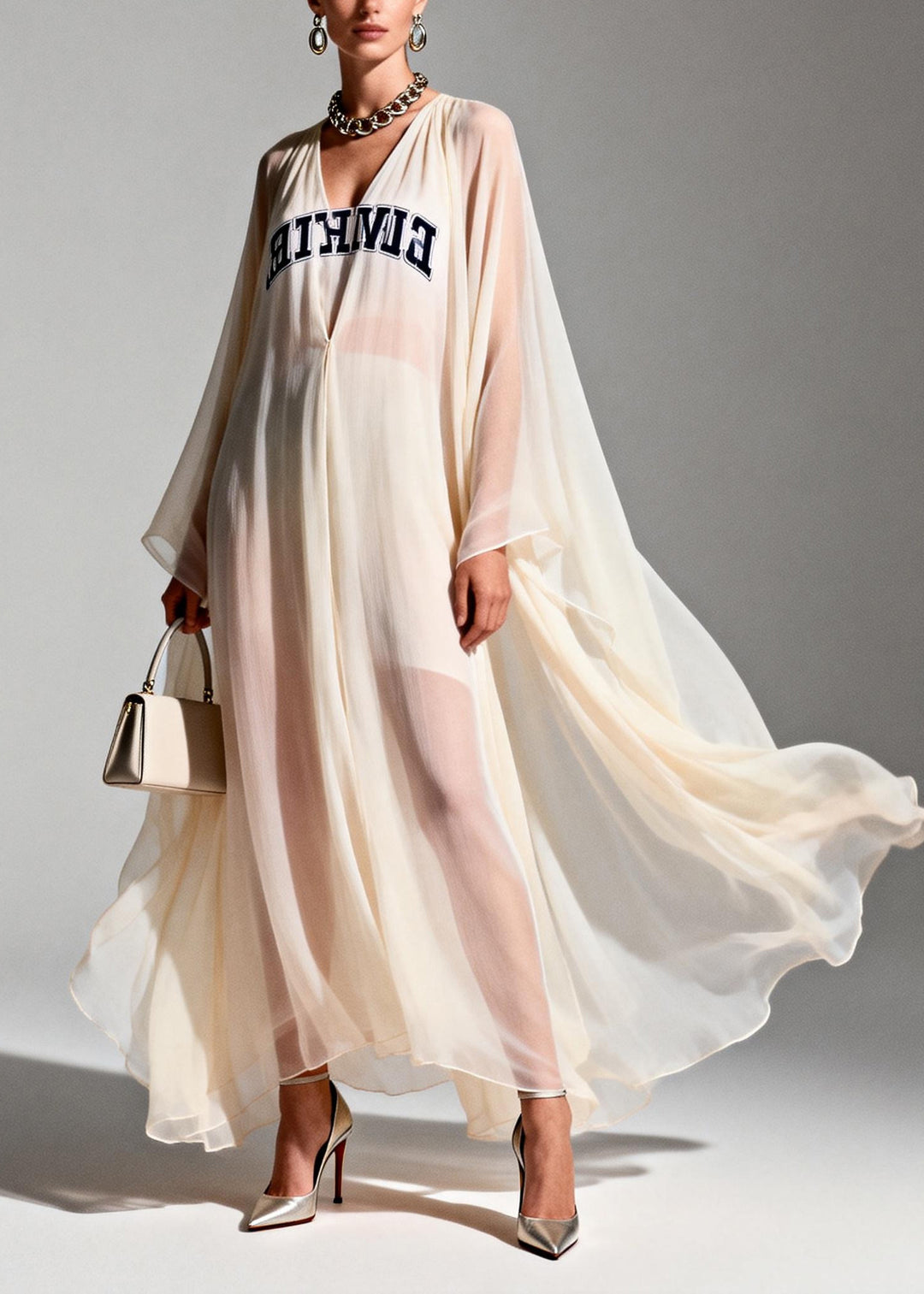Italian White Oversized Letter Print Chiffon Vacation Dresses Summer