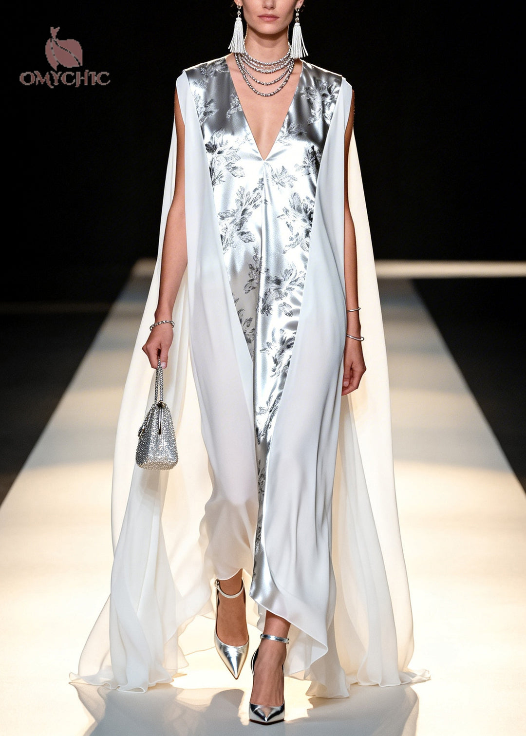 Italian White Oversized Patchwork Chiffon Maxi Dresses Sleeveless