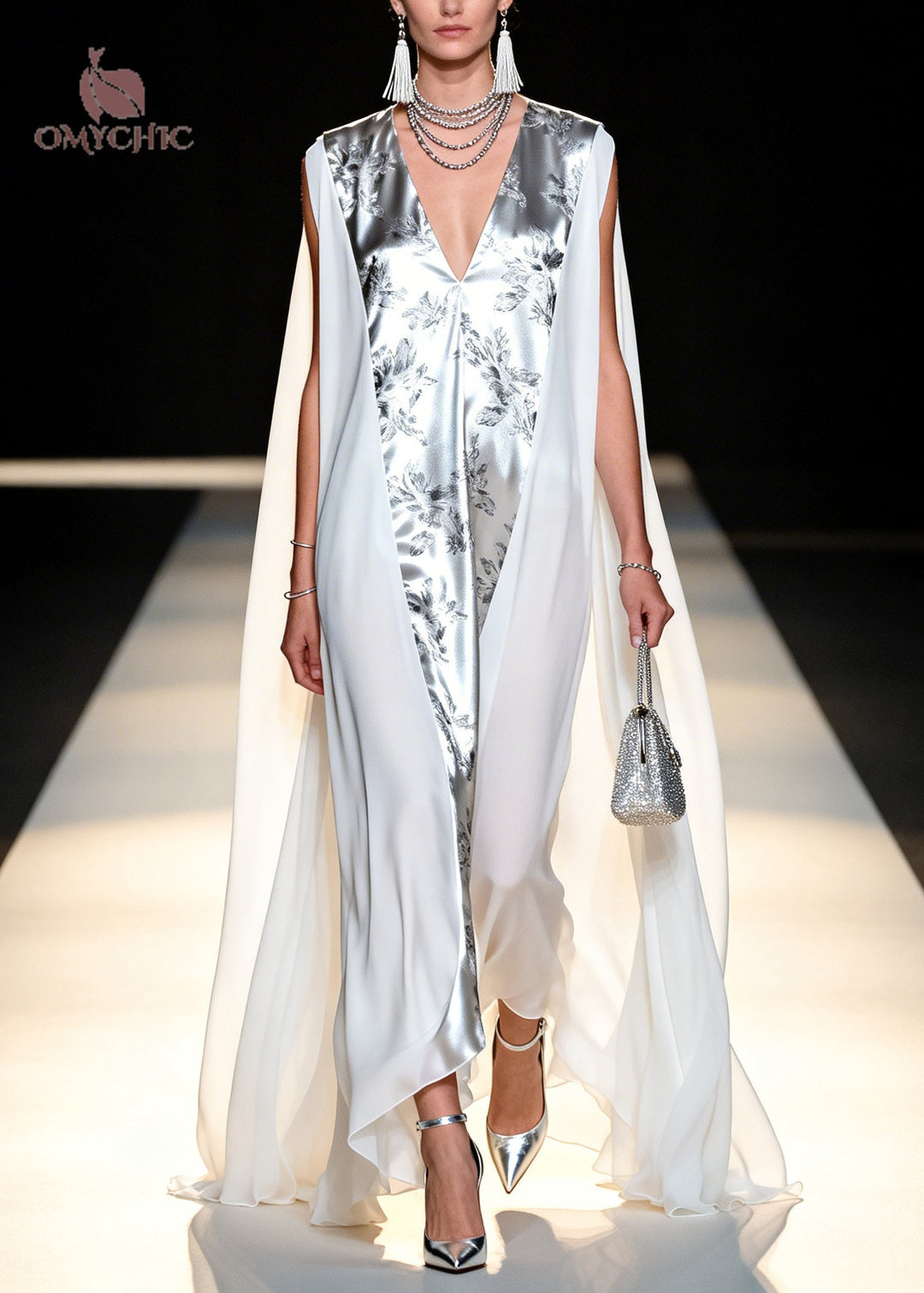Italian White Oversized Patchwork Chiffon Maxi Dresses Sleeveless