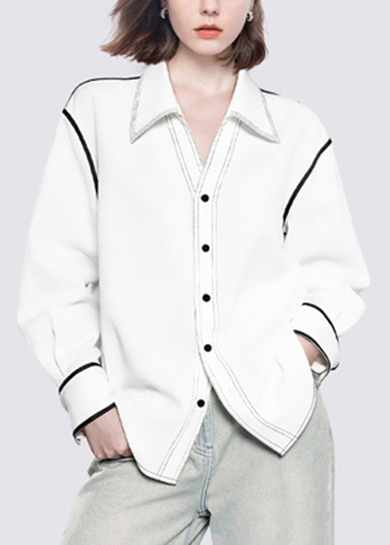 Italian White Peter Pan Collar Patchwork Button Shirts Fall