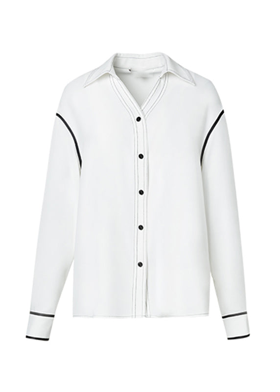 Italian White Peter Pan Collar Patchwork Button Shirts Fall