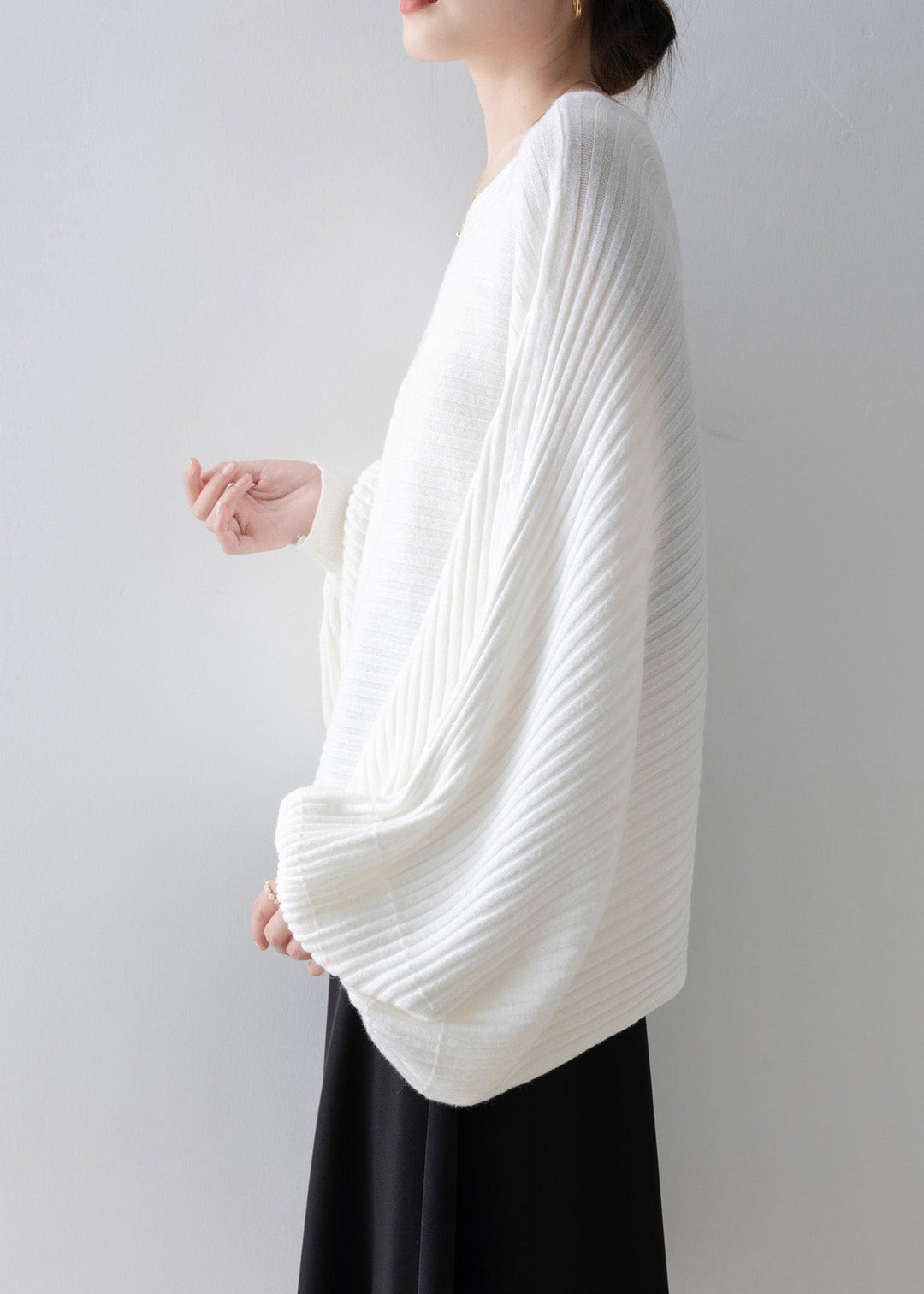 Italian White Slash Neck Knit Sweater Tops Batwing Sleeve