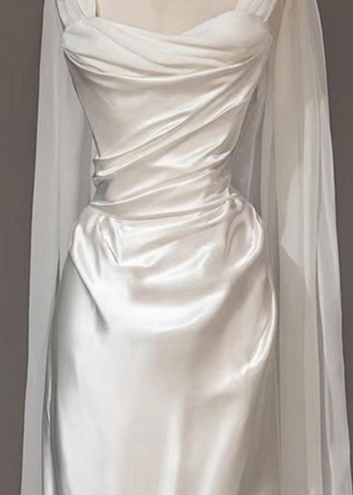 Italian White Wrinkled Solid Silk Party Dress Summer