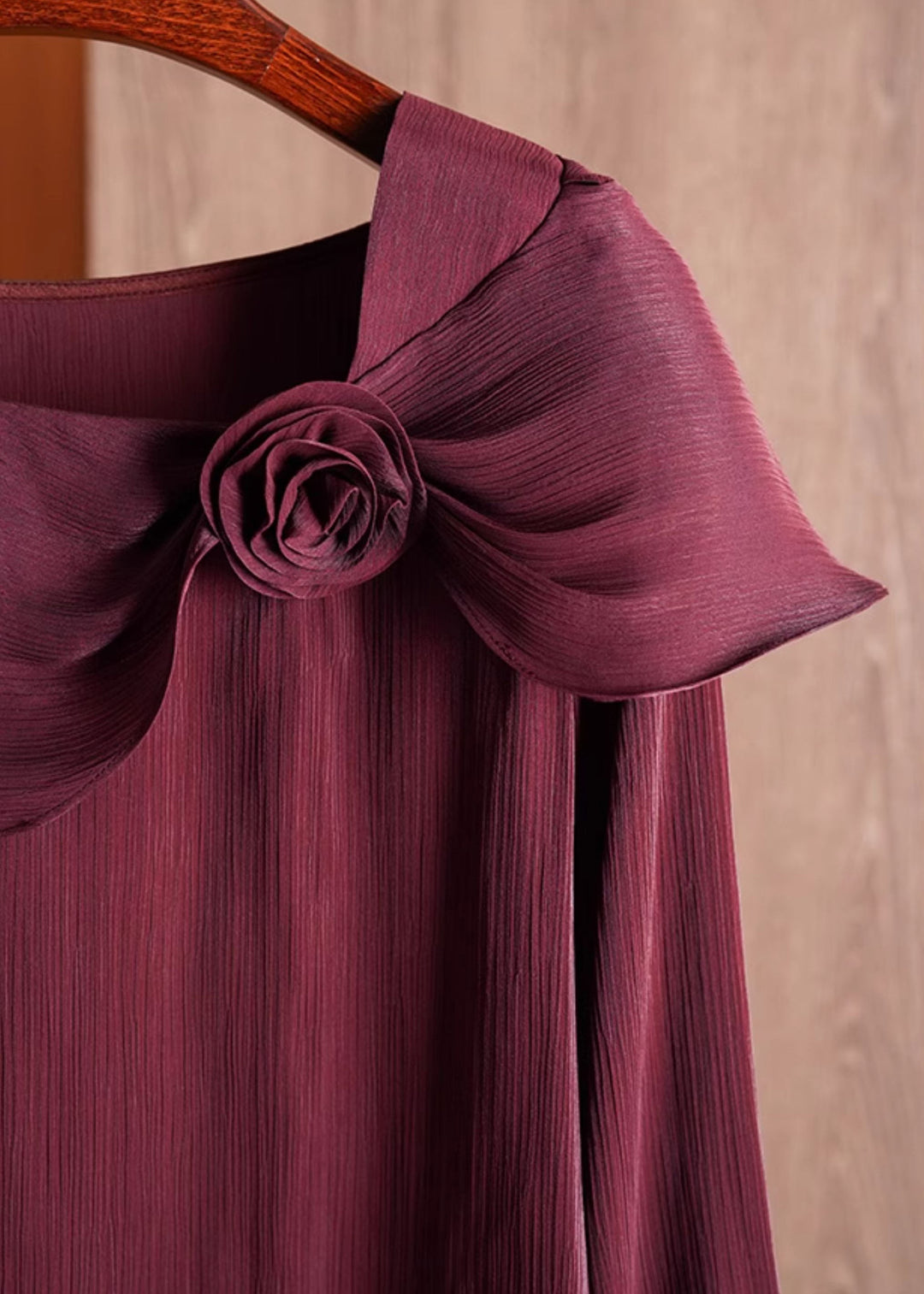 Italian Wine Red Square Collar Floral Chiffon Shirts Fall