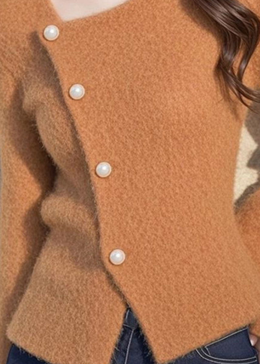 Italian Yellow Asymmetrical Button Cotton Knit Cardigan Spring