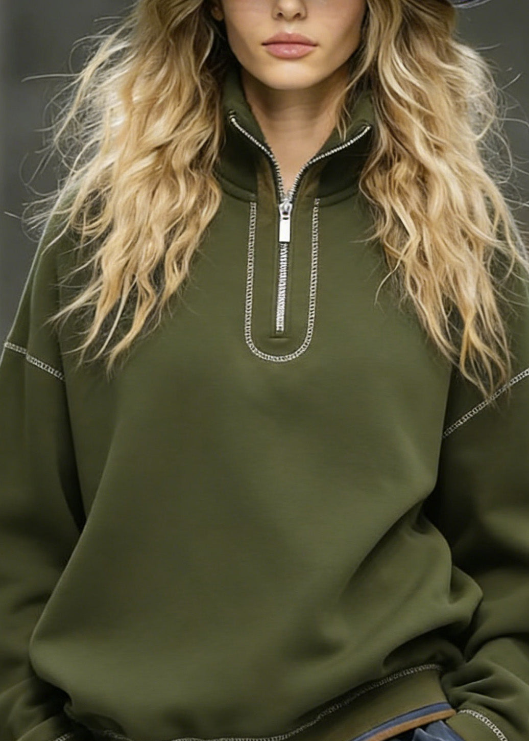 Italian Zip Up Patchwork Cotton Sweatshirts Top Spring