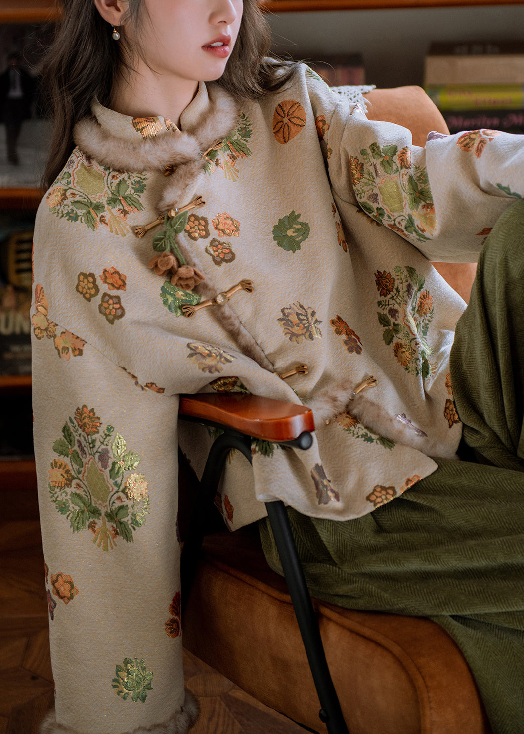 Jacquard Apricot Stand Collar Patchwork Warm Fleece Parka Winter