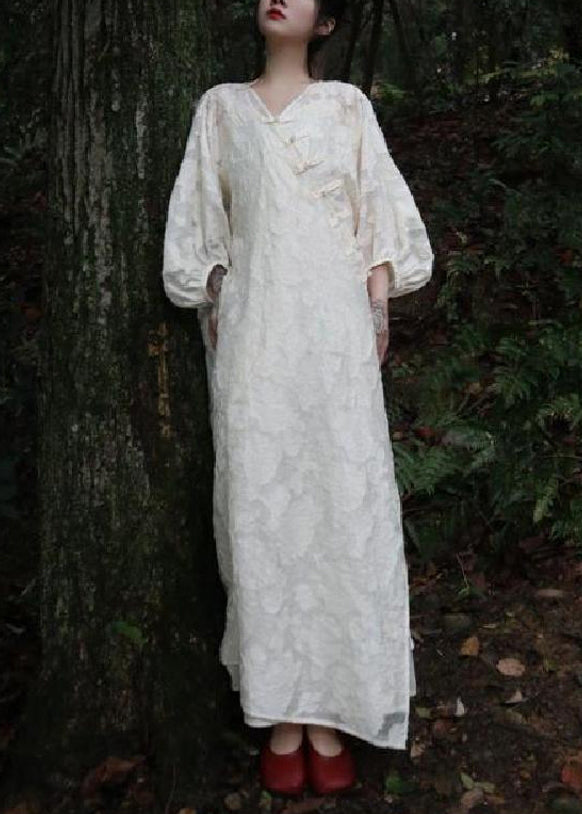 Jacquard Beige Button Side Open Cotton Two Pieces Set Fall