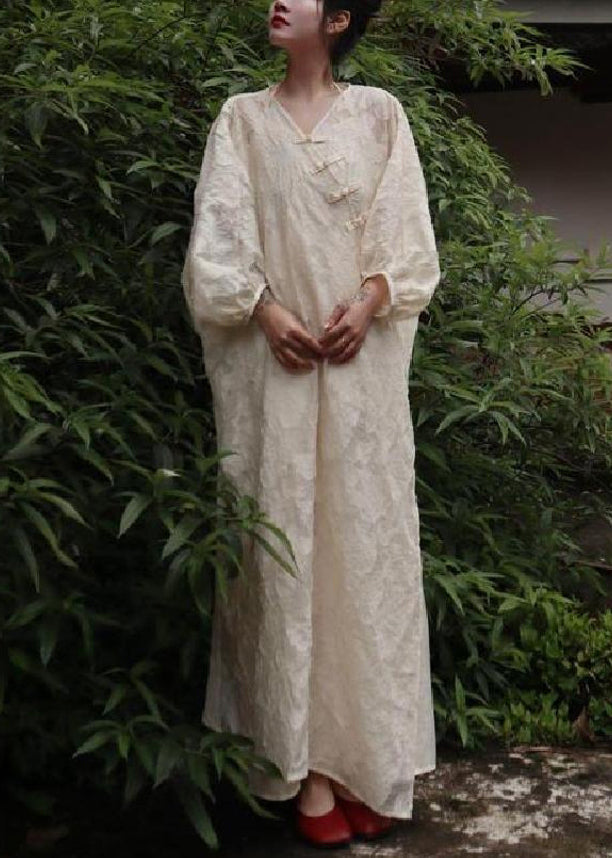 Jacquard Beige Button Side Open Cotton Two Pieces Set Fall