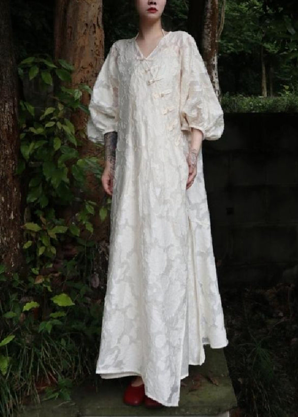 Jacquard Beige Button Side Open Cotton Two Pieces Set Fall